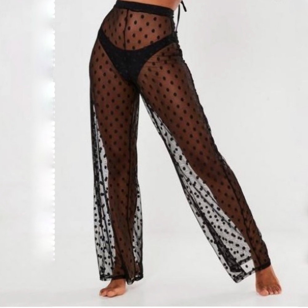 Missguided Black Dobby Mesh Wide Leg Beach Trouser